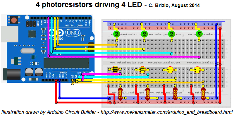Circuit of Arduino breadboard assembly - made with online circuit builder by www.mekanizmalar.com