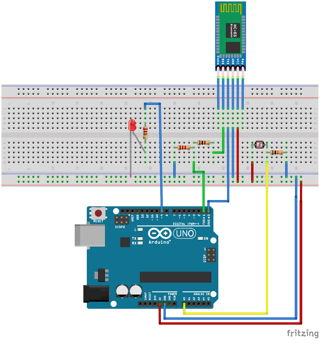 Circuit of Arduino breadboard assembly - made with Fritzing